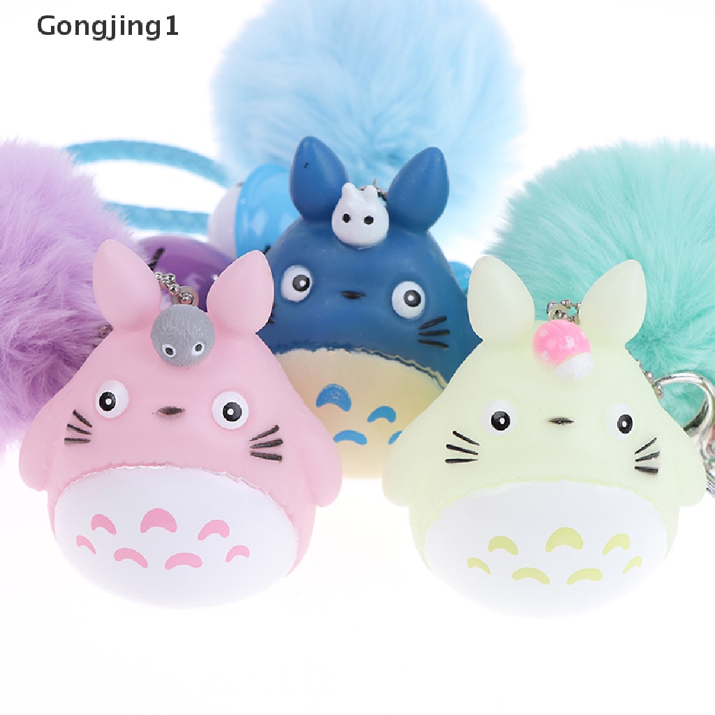 Gongjing1 Gantungan Kunci / Tas Wanita Desain Kartun Totoro + Lonceng + Bola Bulu Untuk Hadiah