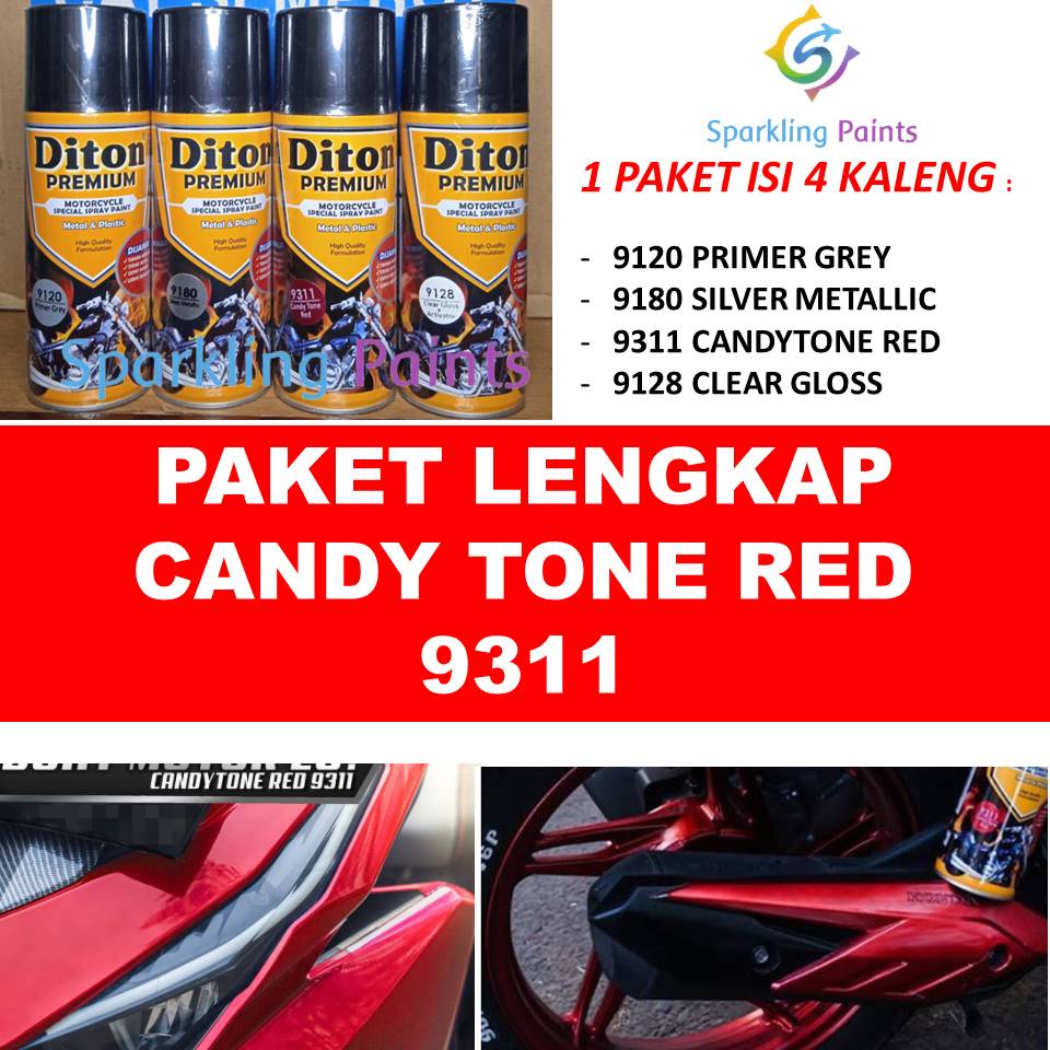 PAKET LENGKAP 9311 Candy Tone Red Cat Pilox Diton Premium 400ml Warna Cendi Kendy Merah Pylox