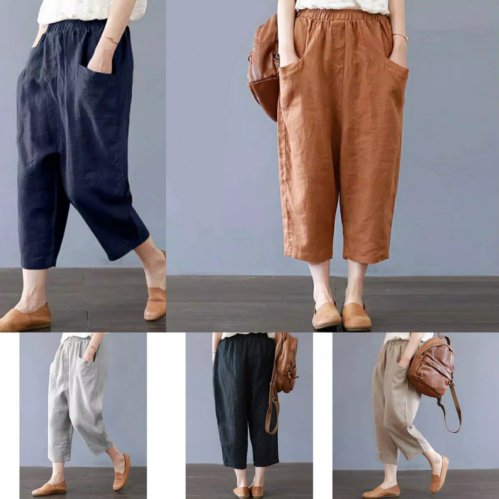 Bisa COD SASHA CROP PANTS – Katun celana panjang casual wanita longgar