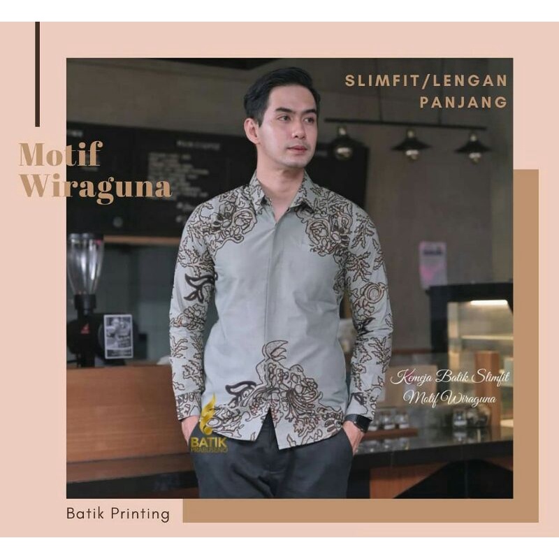 kemeja batik pria slimfit motif WIRAGUNA lengan panjang premium