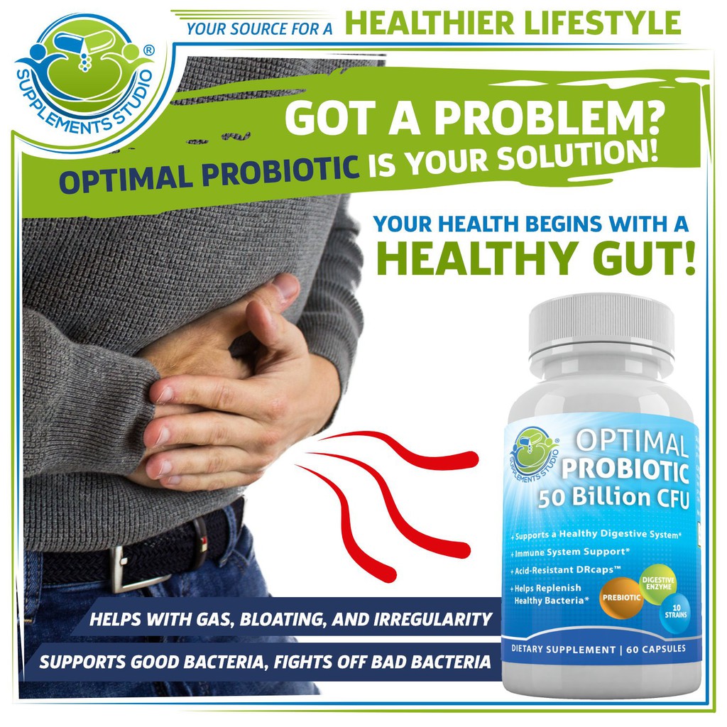 Probiotic /  Probiotik Optimal 10 strain 50 billion + Prebiotic + Enzim Supplement Studio ORI USA