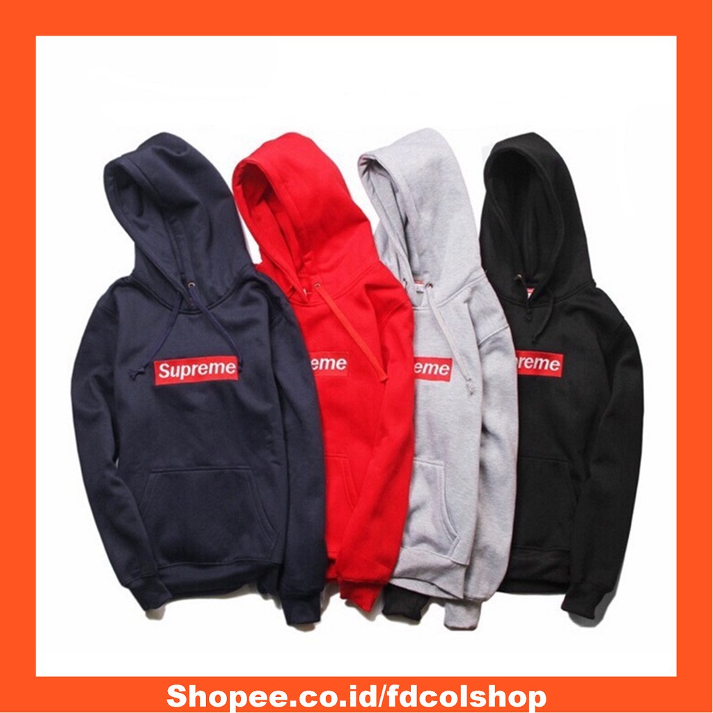  Jaket Jumbo Fleece S 5XL Hitam Supreme Navy Hoodie Pria 