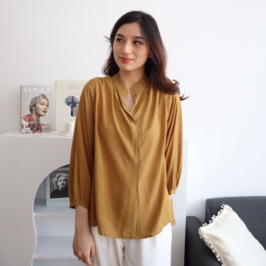 Kameja MSMO Sakura Vneck Shirt Blouse Kemeja Oversize / Kemeja Kantor / Kemeja Korea / Kemeja Oversized / Atasan Wanita /kameja wanita/kameja