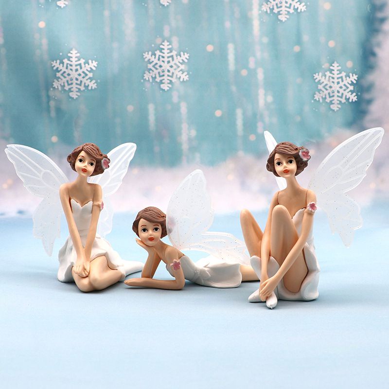 3pcs Flower Fairy Pixie Fly Wing Family Miniature Dollhouse Garden  Decoration