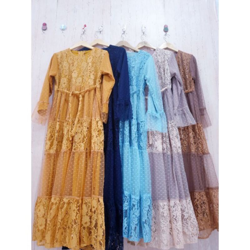 Gamis brukat mix tile susun // gamis brukat tile susun // zakira maxi dress // nadhira maxy susun