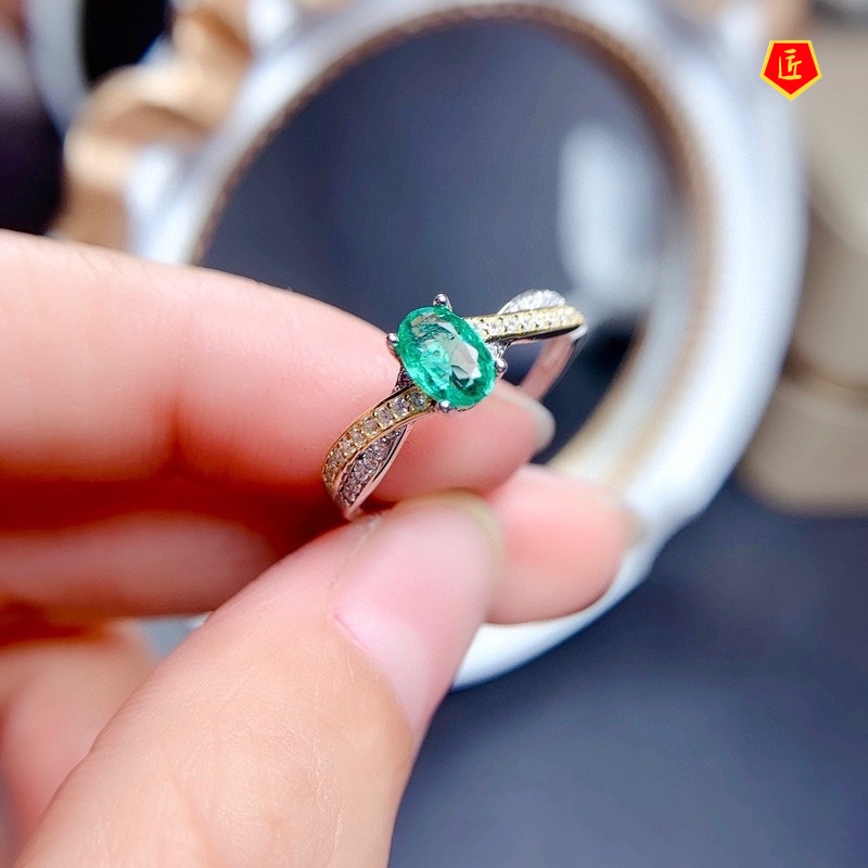 [Ready Stock]Natural Emerald Ring Pt950 Simple and Elegant