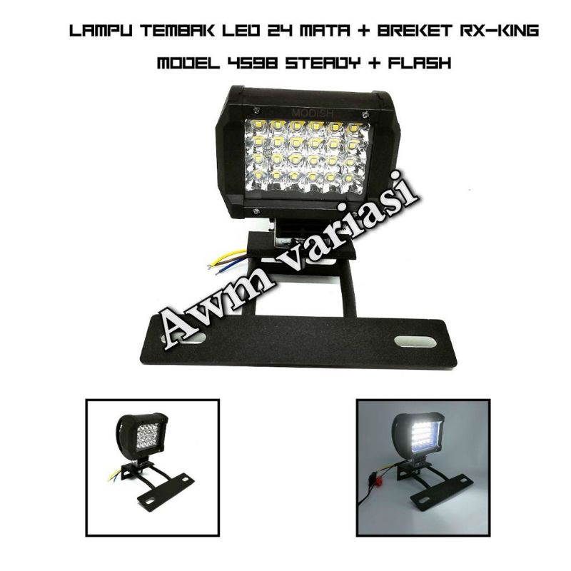 (PAKET)Lampu Depan LED 24 mata  Plus Breket Motor Yamaha RX - KING RX-Z &amp; RX + Special