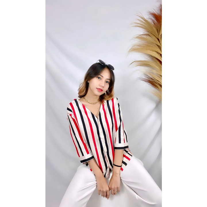 BEFAST - ZRX OOTD Kemeja RIYANA / HEM RICHEL / HEM ERVIL / CARDY VILENCIA / Kemeja Salur Wanita / Pakaian Kerja Wanita Remaja / Atasan Lengan Panjang / Kemeja Stripe Kekinian / Keluaran Terbaru / Kemeja Casual Wanita