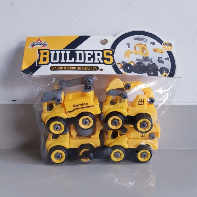 Mainan DIY Set Kontruksi Isi 4 Pcs - Miniatur Mobil Truk Anak Diecast