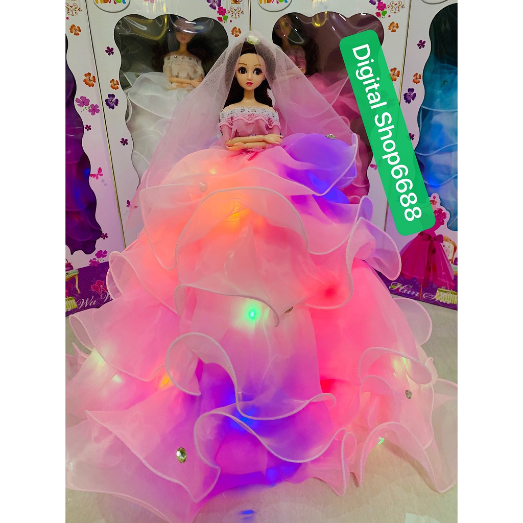 Gaun Pernikahan Boneka Barbie &amp; LED Ukuran Tinggi 50cm