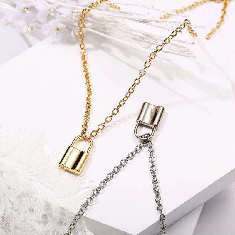 Kalung Rantai Liontin Gembok berlapis logam Korean Style Silver Gold Bahan Aloy Untuk Wanita 15gr