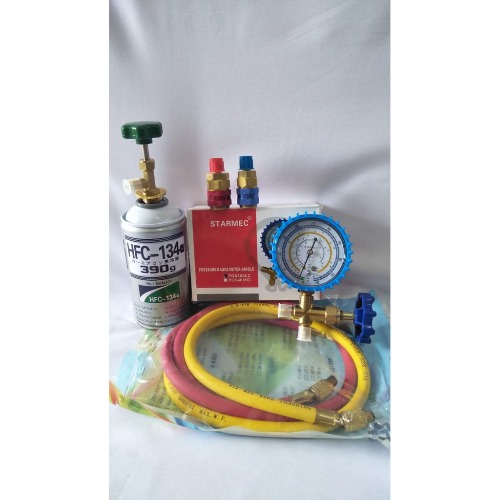 PAKET PAKET ISI PR3ON MOBIL LENGKAP ( SINGLE MANIFOLD, QC, HFC,CAN TAP , SELANG R22/134 3PCS