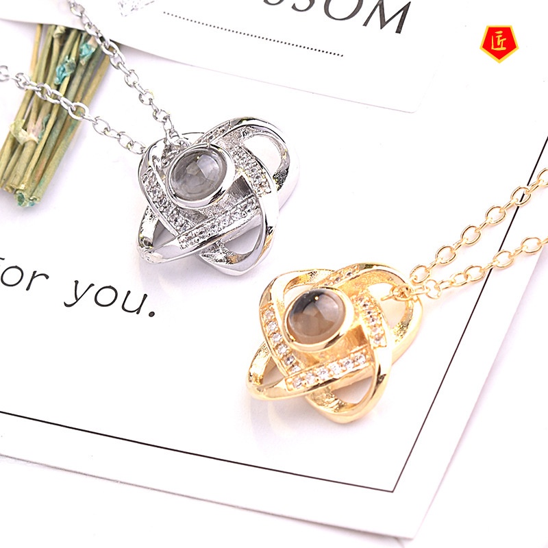 [Ready Stock]Four-Leaf Clover Necklace 100 Languages I Love You Projection Pendant Birthday Gift