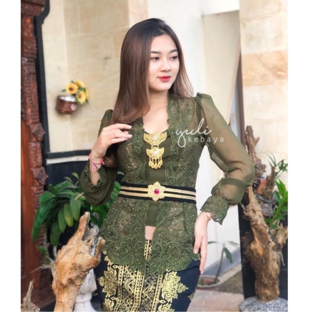 Setelan Kebaya Bali bordir Premium Army | Kebaya Bordir Jadi Encim