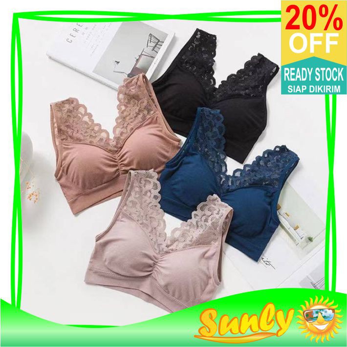 ☀ Sunly ☀ A131 Bra BH Wanita Tanpa Kawat Bahan Halus Bralette Elastis Sexy dengan Busa Motif