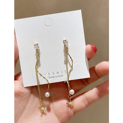 LRC Anting Tusuk Fashion Golden Tassel Star Stud V52451