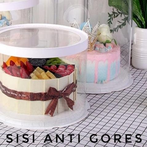 

Cake Box Bulat Dus Kue Kotak Kue Transparant Mika PET 22x22 cm - Hitam, 22x22x30
