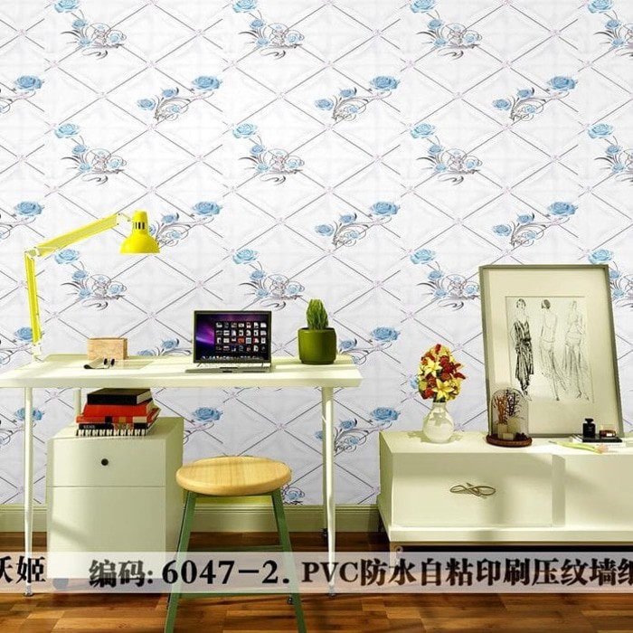 Wallpaper Dinding kotak Bunga Biru