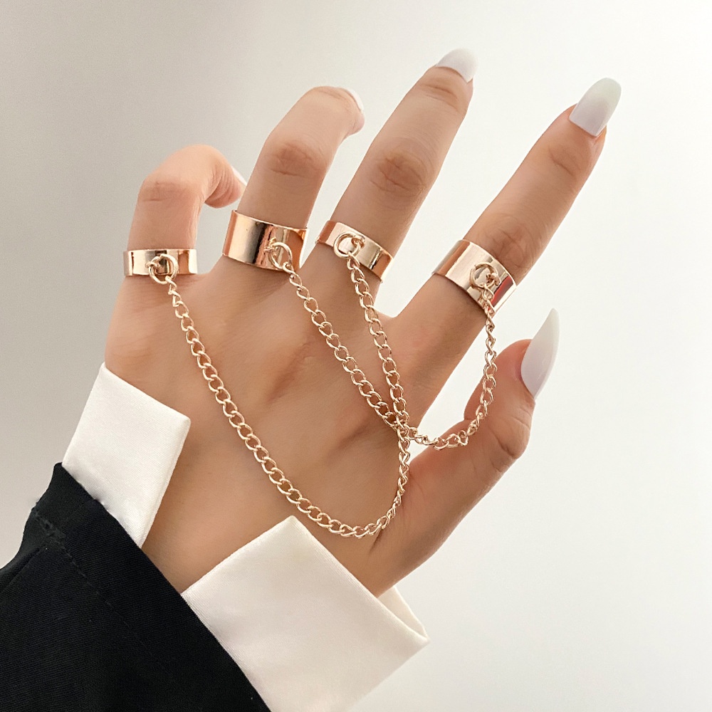 Set Cincin Rantai Bahan Alloy Warna Emas / Silver Untuk Wanita