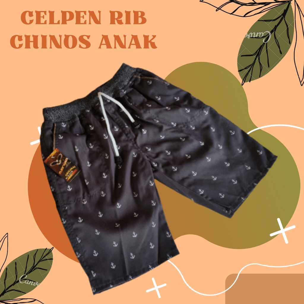 CELANA PENDEK ANAK LAKI-LAKI USIA 5-12 TAHUN MOTIF JANGKAR PINGGANG RIB | CELANA PENDEK ANAK RIB MOTIF JANGKAR DISTRO