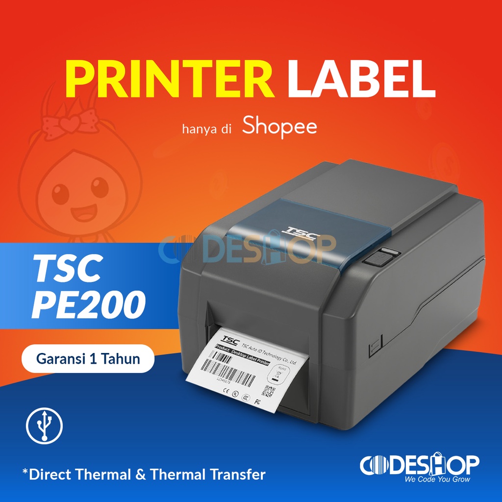 Jual Printer Barcode TSC PE200 USB Cetak Resi Indonesia|Shopee Indonesia