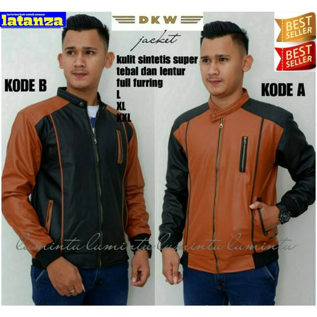 Jaket DKW bahan kulit sintetis super full furing