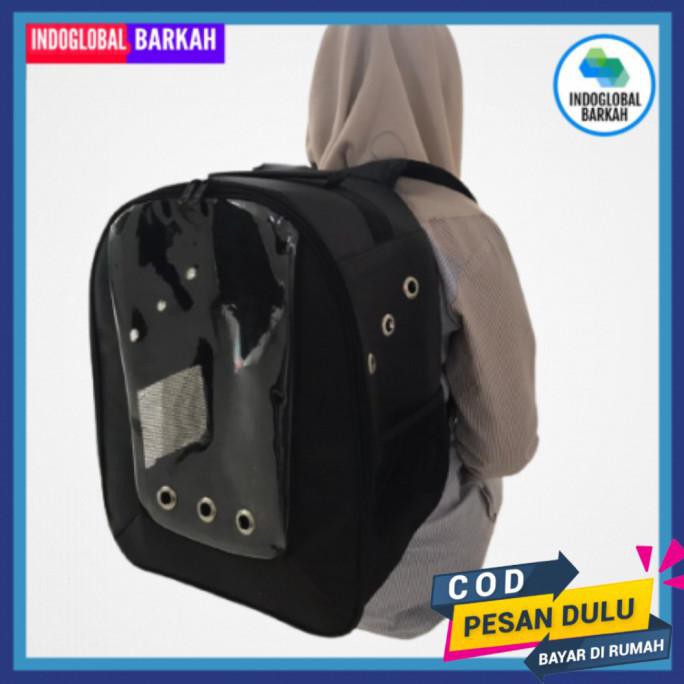 Tas Kucing Ransel Transparan Mika - Tas Ransel Hewan - Pet Cargo - Hitam Polos