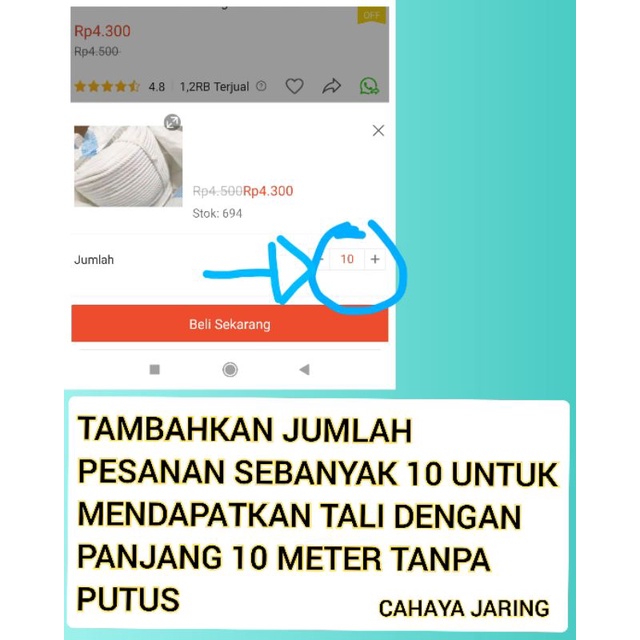 Tali Tambang Kain / Tali Tambang 8mm / Tali Tambang Katun /Tali Tambang Mobil