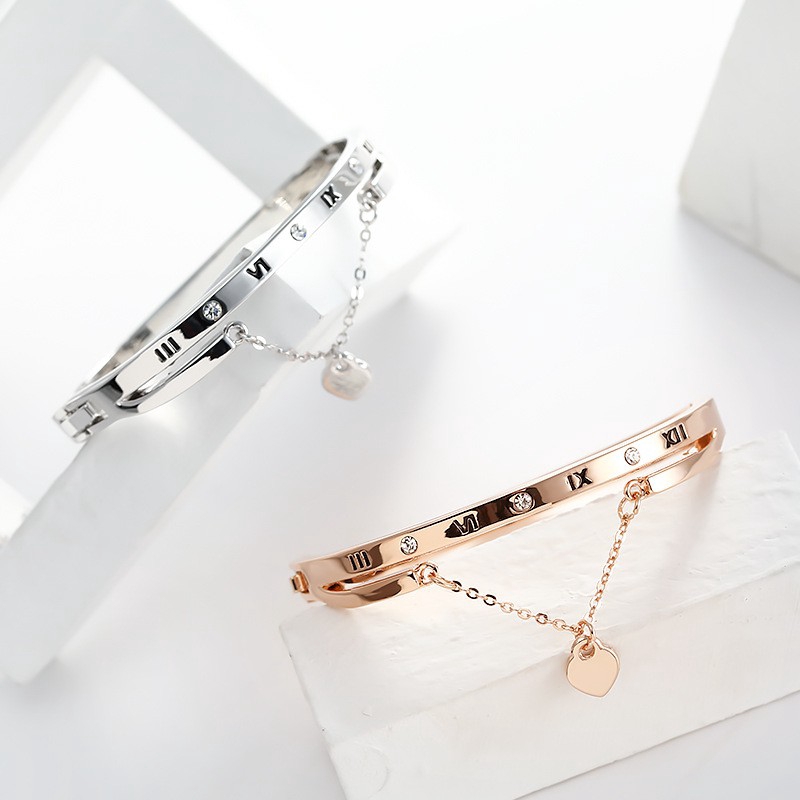 Gelang Wanita Rumbai Elegant Romawi Kristal Bangle Titanium Anti Karat Korea Perhiasan Aksesoris