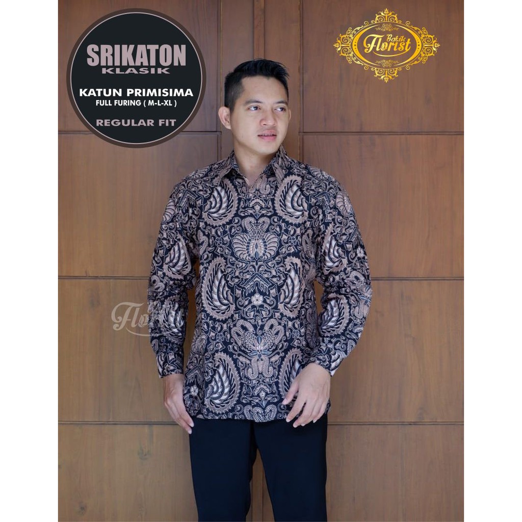 SRIKATON KLASIK MOCCA Kemeja Batik Pria Katun Primisima Full Furing