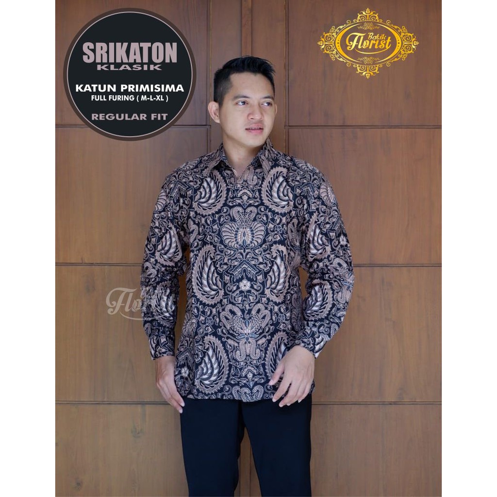 SRIKATON KLASIK MOCCA Kemeja Batik Pria Katun Primisima Full Furing