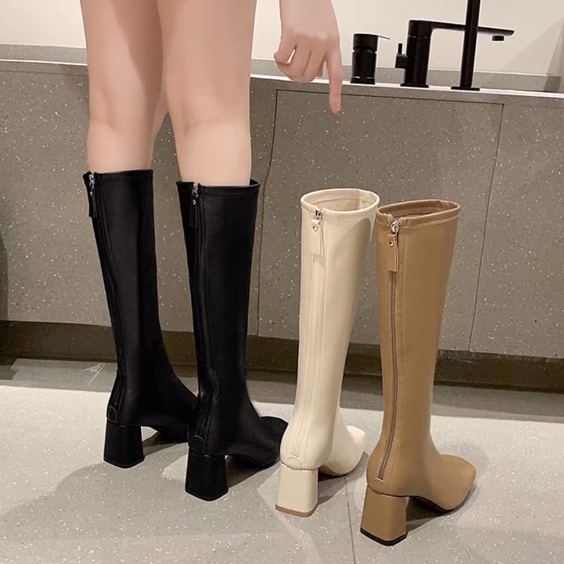 IMPORT WOMAN LONG ANKLE BOOTS 5CM HEELS WINTER AUTUMN FASHION SHOES SEPATU WANITA MUSIM DINGIN