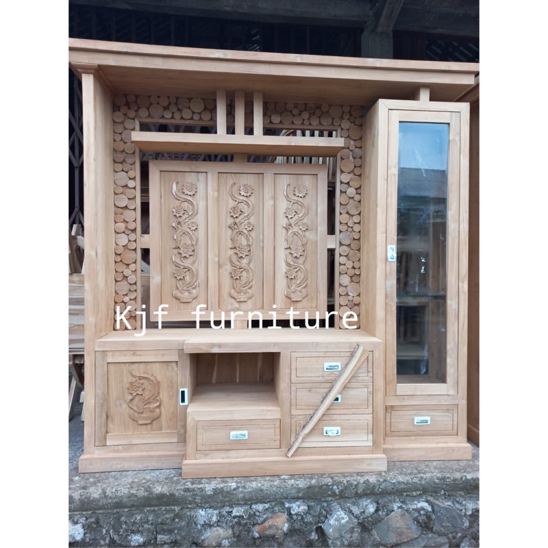 lemari partisi sekat ruangan 2 muka bahan kayu jati asli Jepara