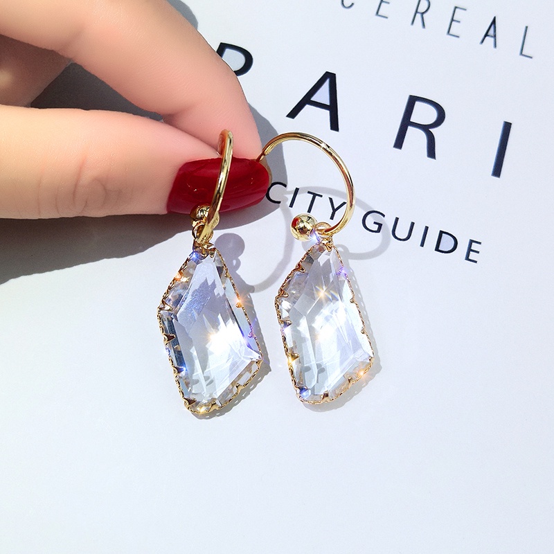 Anting 925 Silver Bentuk C-Ring Aksen Kristal Gaya Korea Untuk Wanita