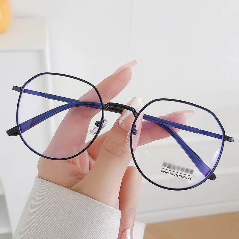 COD❤️Kacamata Perlindungan Anti Radiasi Blue Light Wanita Pria Optik Cahaya Sastra Retro Logam Unisex Bingkai Besar