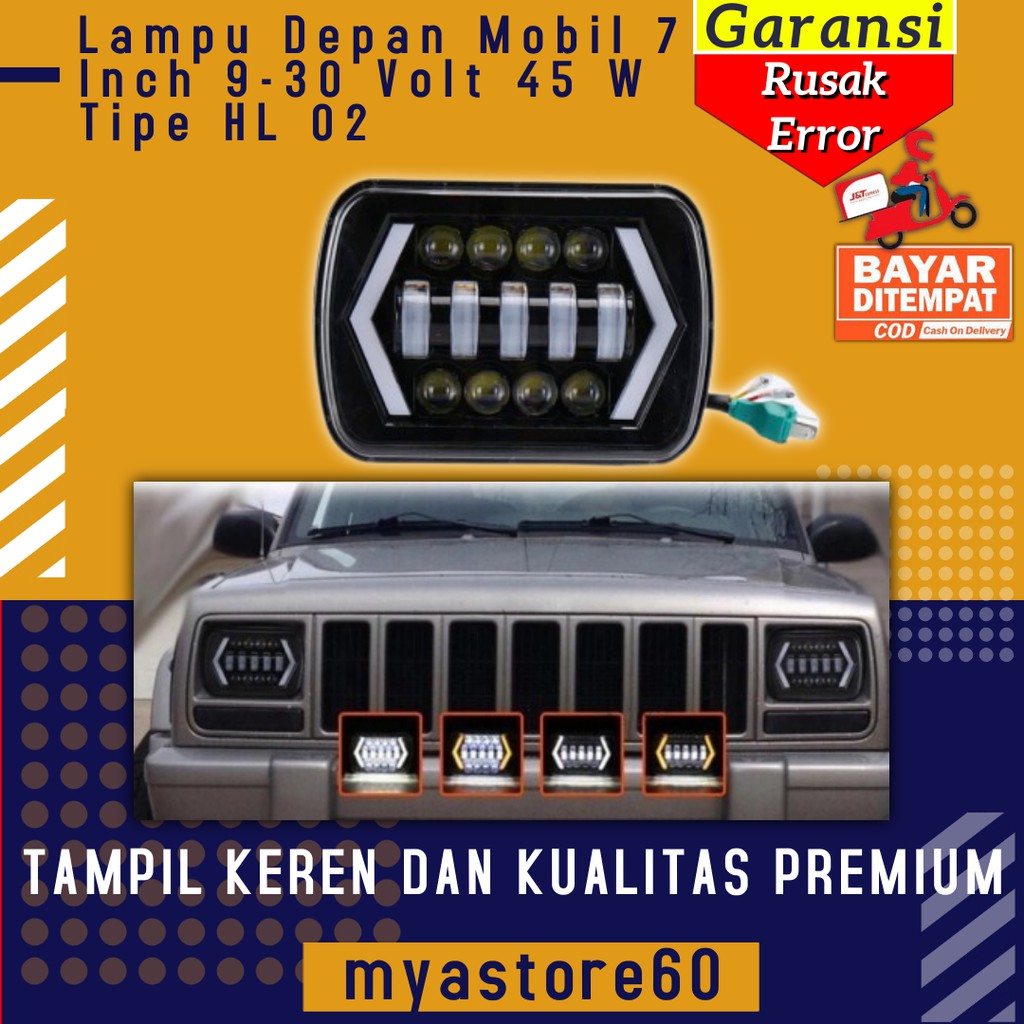 Lampu Depan Mobil 7 Inch 9-30 Volt 45 W Tipe HL 02 Sparepart Aksesoris Variasi Mobil