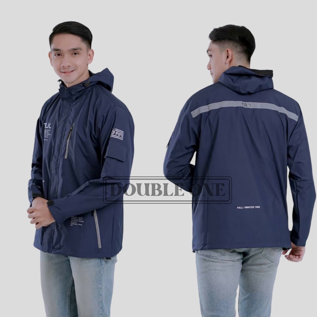 DOUBLE ONE - Jaket Pria Outdoor Taslan Original THE BOJIEL / Jaket Waterproof / Jaket Hoodie Parasut Pria / Jaket Hoodie Anti Air Navy Blue