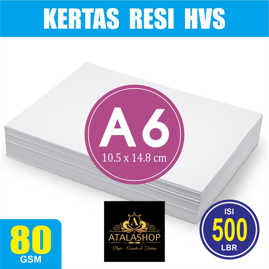 

Kertas Resi Inkjet HVS 80 Gram Size A6 (10.5x14.8cm) - Per pack isi 500 lembar