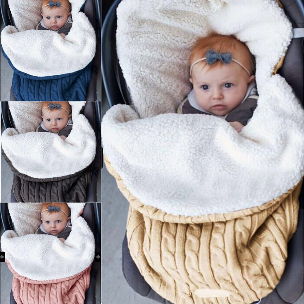 Newborn Baby Blanket Warm Solid Color Swaddle Wrap Infant Wool Stroller Sleeping Bag Shopee Indonesia