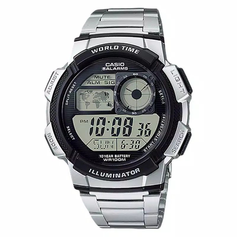 Casio Illuminator AE-1000WD-1AVDF Jam Tangan Digital World Time Original Stainless Steel