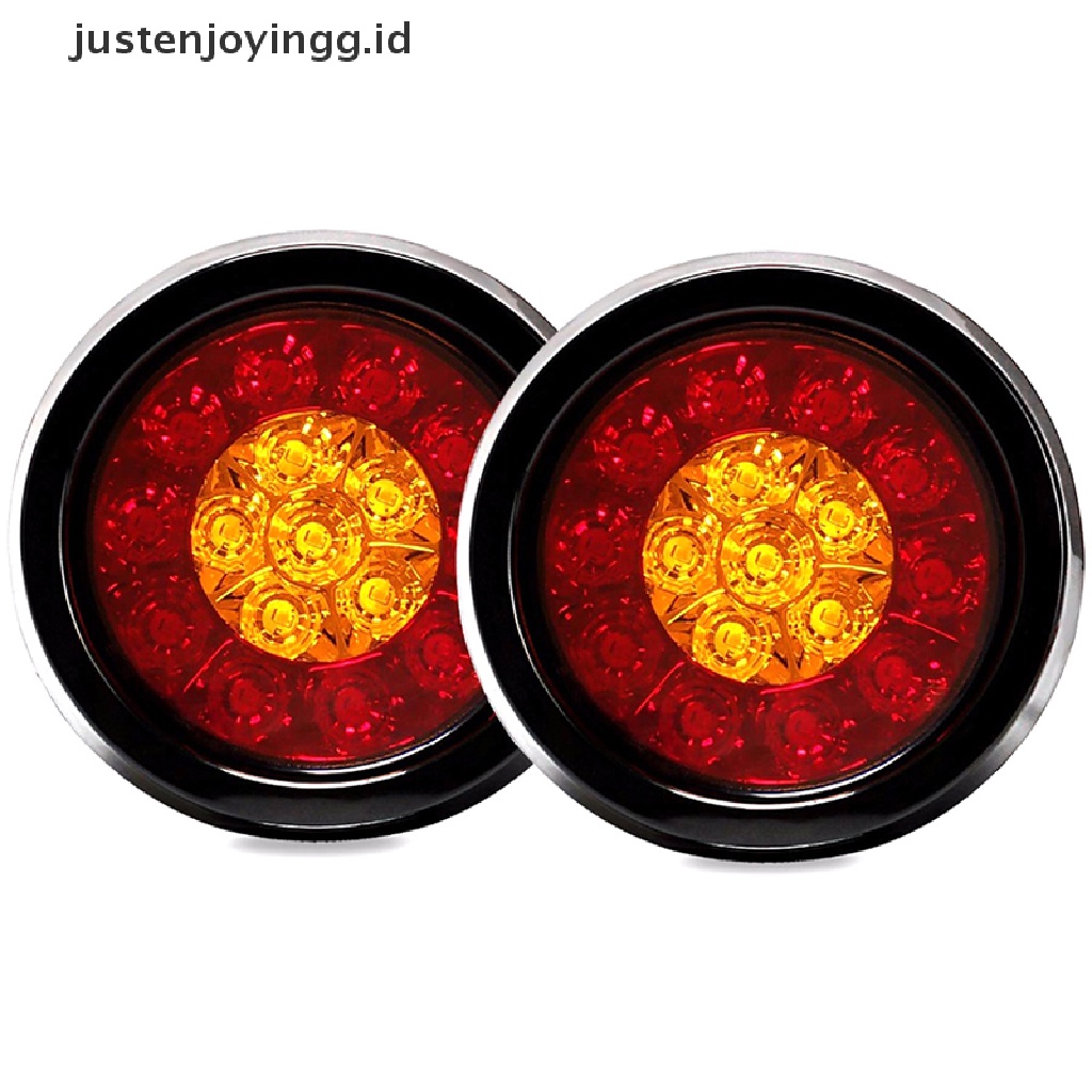 // justenjoyingg.id // 4&quot; Round Red/Amber 16-LED Truck Trailer Brake Stop Turn Signal Tail Lights  ~