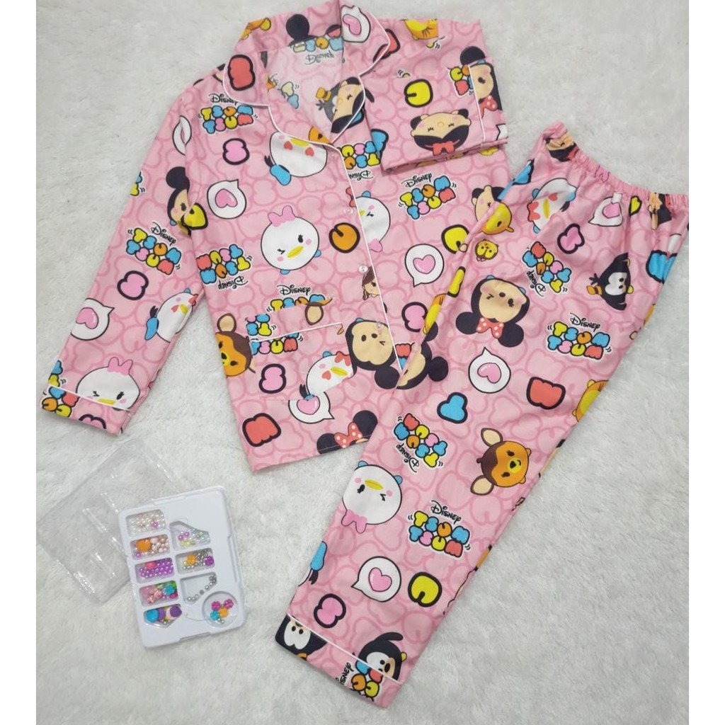 VeriFel Piyama Balita Cewek Katun Micro Impor Motif Kartun Karakter Promo Murah Setelan CP / PP Usia 1 th - 5 th-PP Tssum Pink