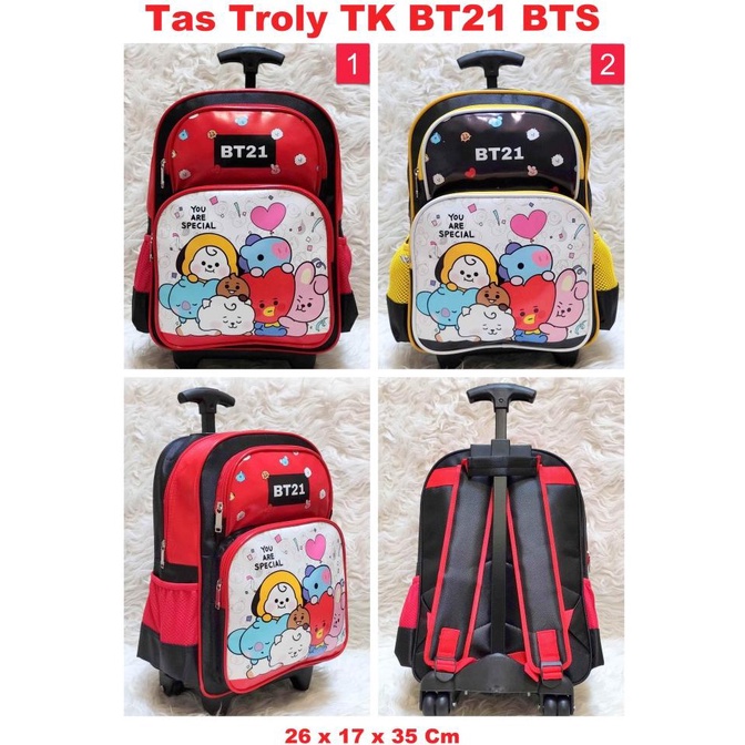 Tas Troly TK BT21 BTS Premium Koper Anak trolley backpack for school