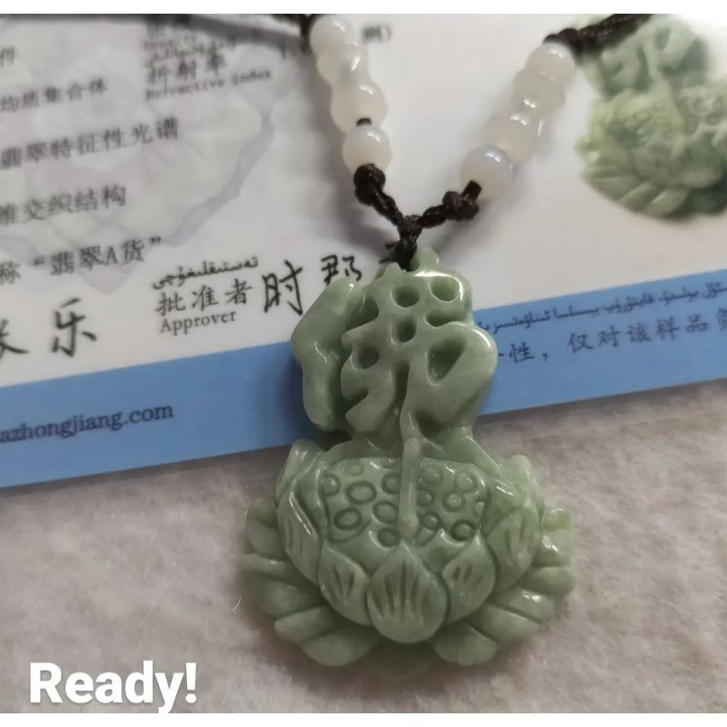 Liontin Giok Asli Buddha Lotus Jadeite Grade A Bersertifikat