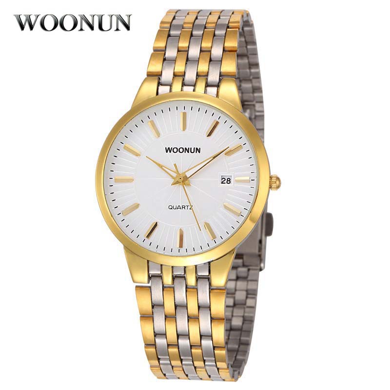 ◙✎✳Asli WOONUN Klasik Emas Sabuk Baja Ultra Tipis Jam Tangan Pria Bisnis Fashion Pria Tahan Air Kale