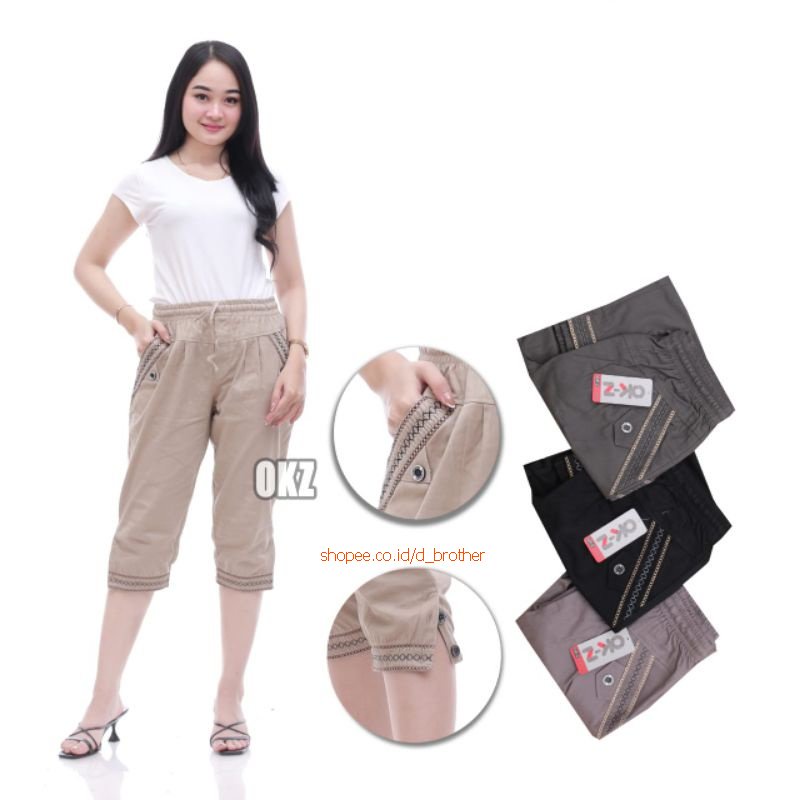 Jogger Twill Bordir Wanita Stretch 7/9 Gio Baggy Pants Bordir