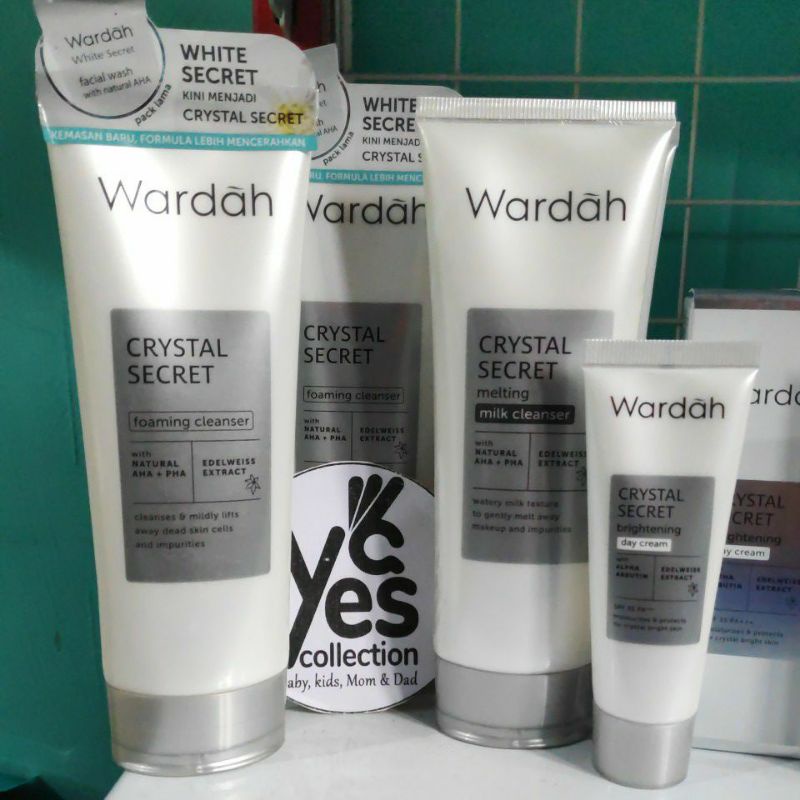 Wardah Crystal Secret White Dark Spot Serum 20ml Eyes Ciccle Corrector 10ml Day Cream 15ml Night Krim 15 ml Melting Milk Cleanser 100ml Foaming Cleanser Face Wash 100 ml Paket Pembersih Pelembab Wajah Muka Putih