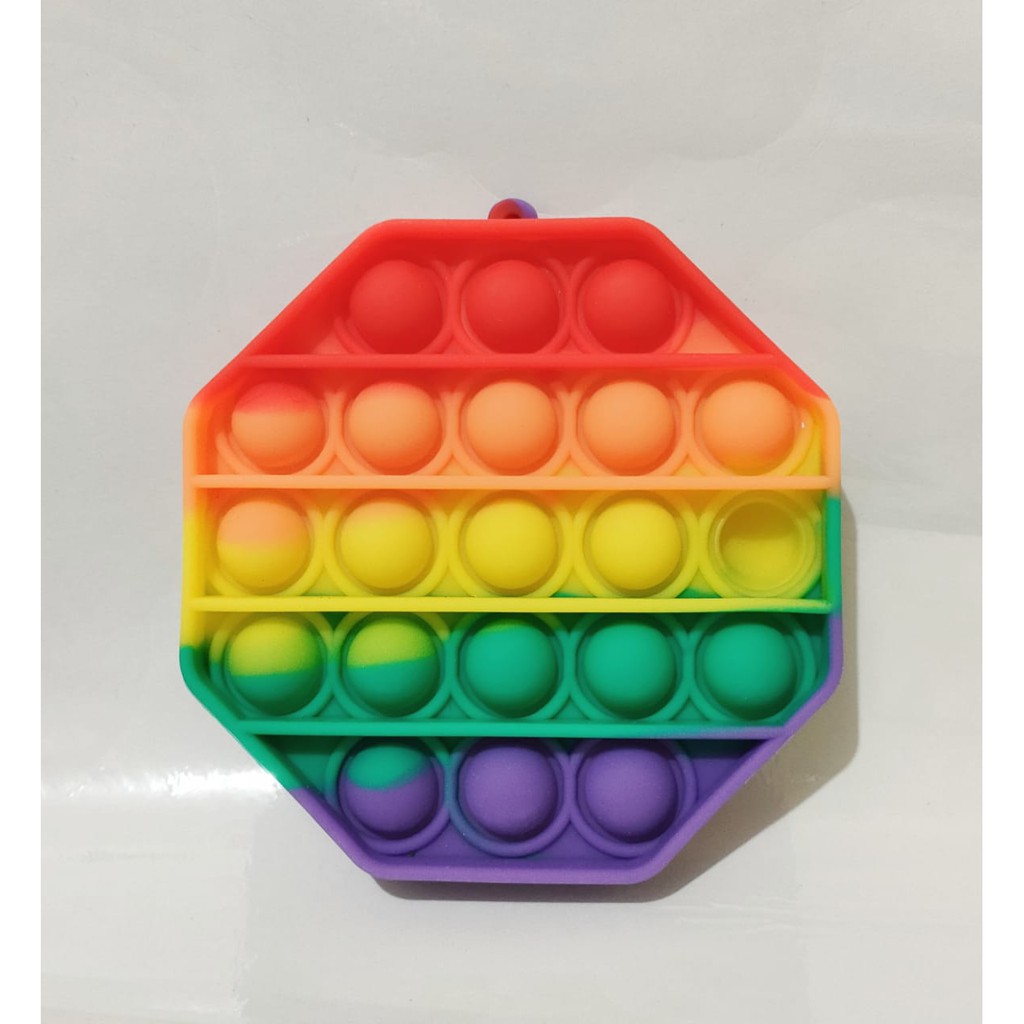 Mainan pop it murah popit Pop Its Square rainbow multicolor Fidget Toy Push bubble Penghilang Stres-segi8  pelangi