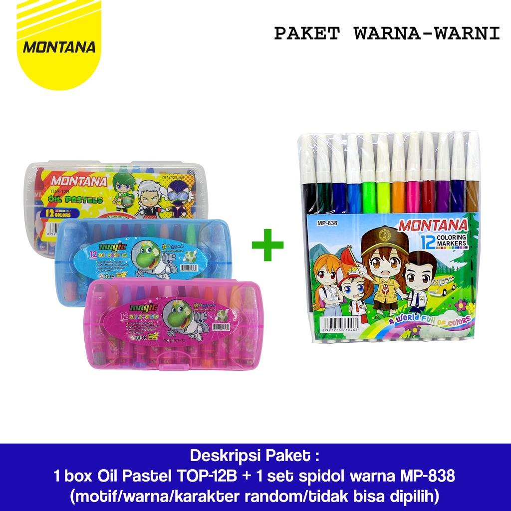 Paket Mewarnai Montana Crayon TOP 12B  dan Spidol MP 838