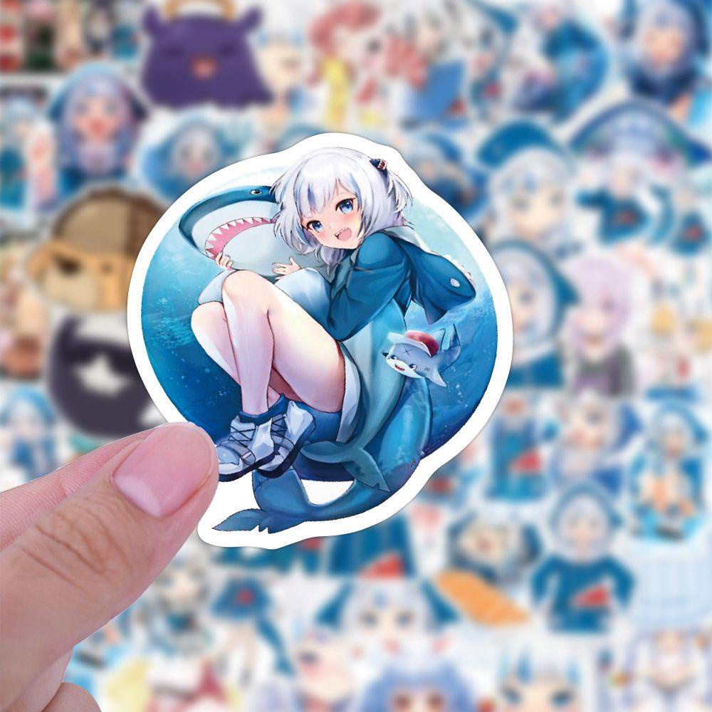 Agustina Hololive Vtuber Stiker Hadiah Mainan Anak Kreativitas Gitar Dekorasi Stiker DIY Scrapbooking Hiu Alat Tulis Stiker Skateboard Anime Stiker